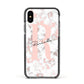 Monogrammed Rose Gold Marble Apple iPhone Xs Impact Case Black Edge on Black Phone