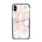 Monogrammed Rose Gold Marble Apple iPhone Xs Impact Case Black Edge on Silver Phone