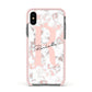 Monogrammed Rose Gold Marble Apple iPhone Xs Impact Case Pink Edge on Black Phone