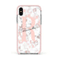 Monogrammed Rose Gold Marble Apple iPhone Xs Impact Case Pink Edge on Silver Phone