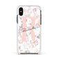 Monogrammed Rose Gold Marble Apple iPhone Xs Impact Case White Edge on Black Phone