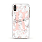 Monogrammed Rose Gold Marble Apple iPhone Xs Impact Case White Edge on Gold Phone