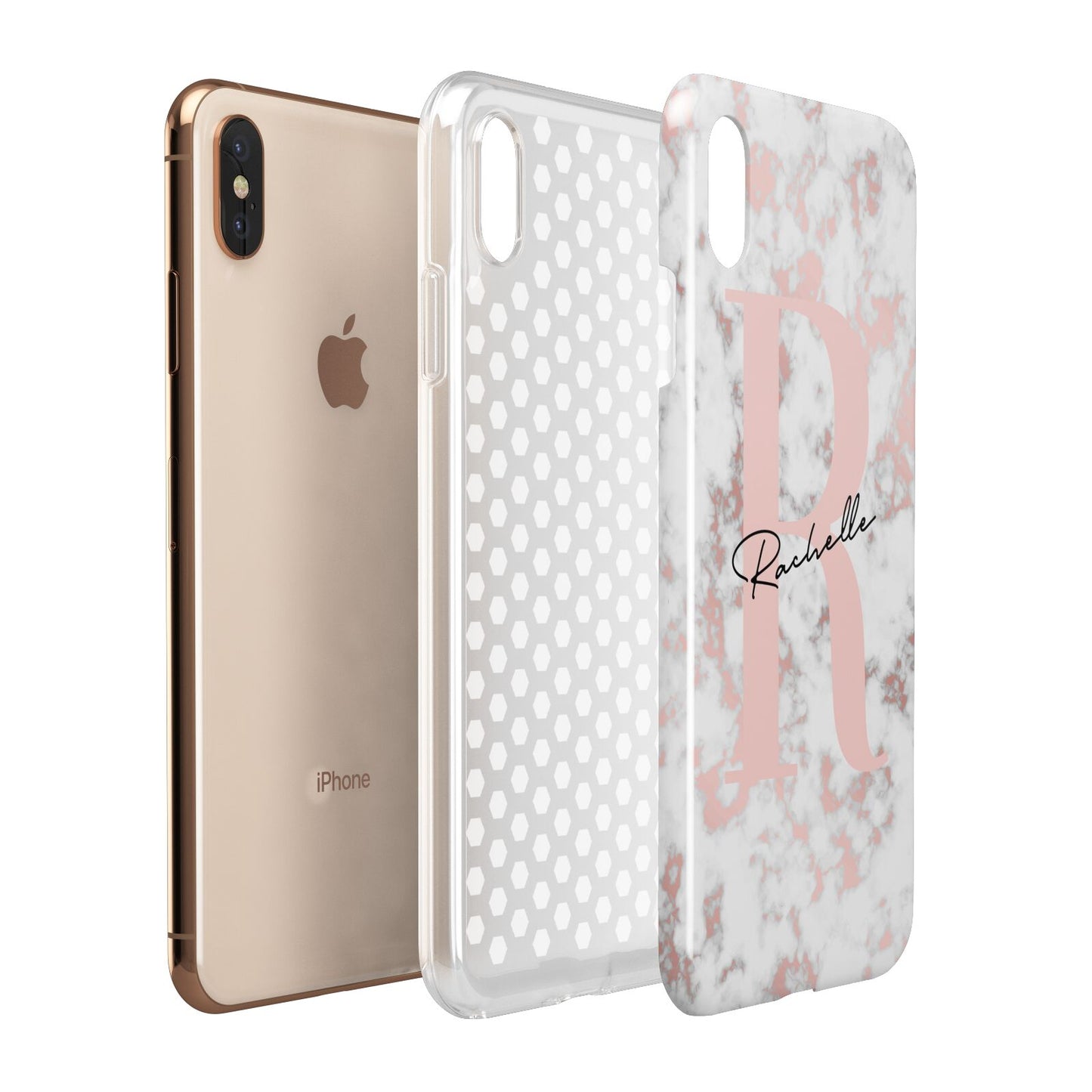 Monogrammed Rose Gold Marble Apple iPhone Xs Max 3D Tough Case Expanded View