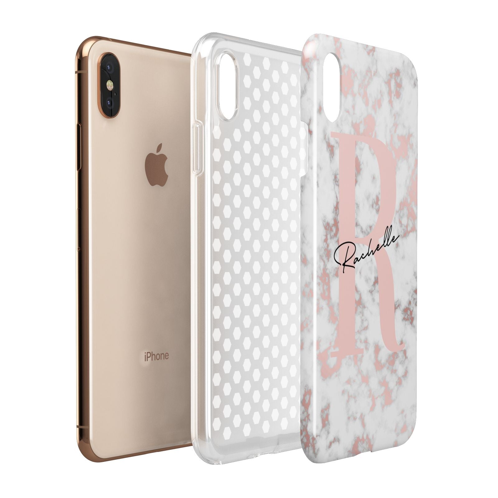 Monogrammed Rose Gold Marble Apple iPhone Xs Max 3D Tough Case Expanded View
