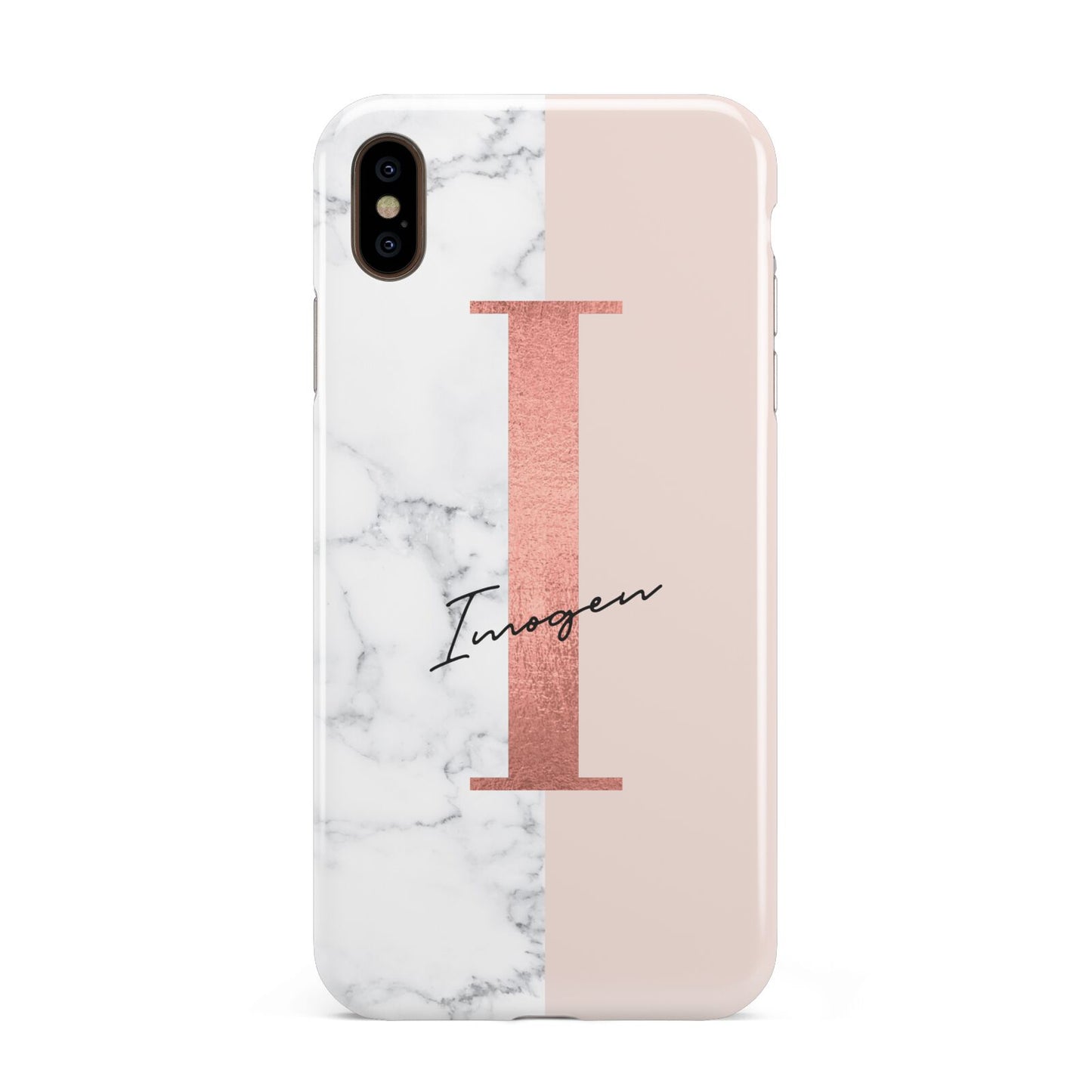 Monogrammed Rose Gold Marble Apple iPhone Xs Max 3D Tough Case