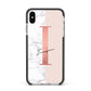 Monogrammed Rose Gold Marble Apple iPhone Xs Max Impact Case Black Edge on Silver Phone
