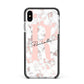 Monogrammed Rose Gold Marble Apple iPhone Xs Max Impact Case Black Edge on Silver Phone