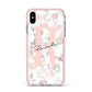 Monogrammed Rose Gold Marble Apple iPhone Xs Max Impact Case Pink Edge on Silver Phone