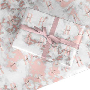 Monogrammed Rose Gold Marble Wrapping Paper