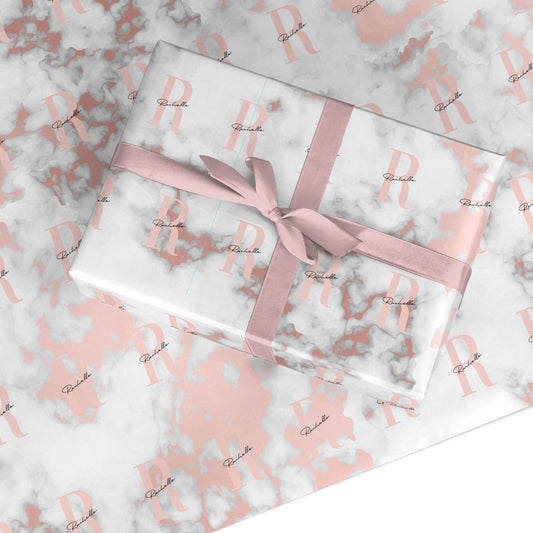 Monogrammed Rose Gold Marble Custom Wrapping Paper