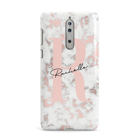 Monogrammed Rose Gold Marble Nokia Case