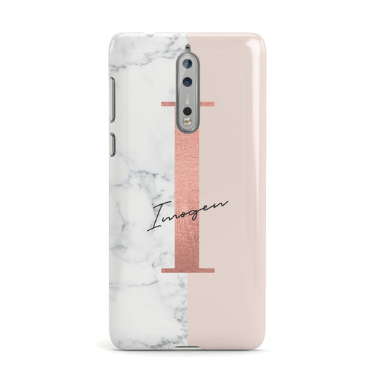 Monogrammed Rose Gold Marble Nokia Case