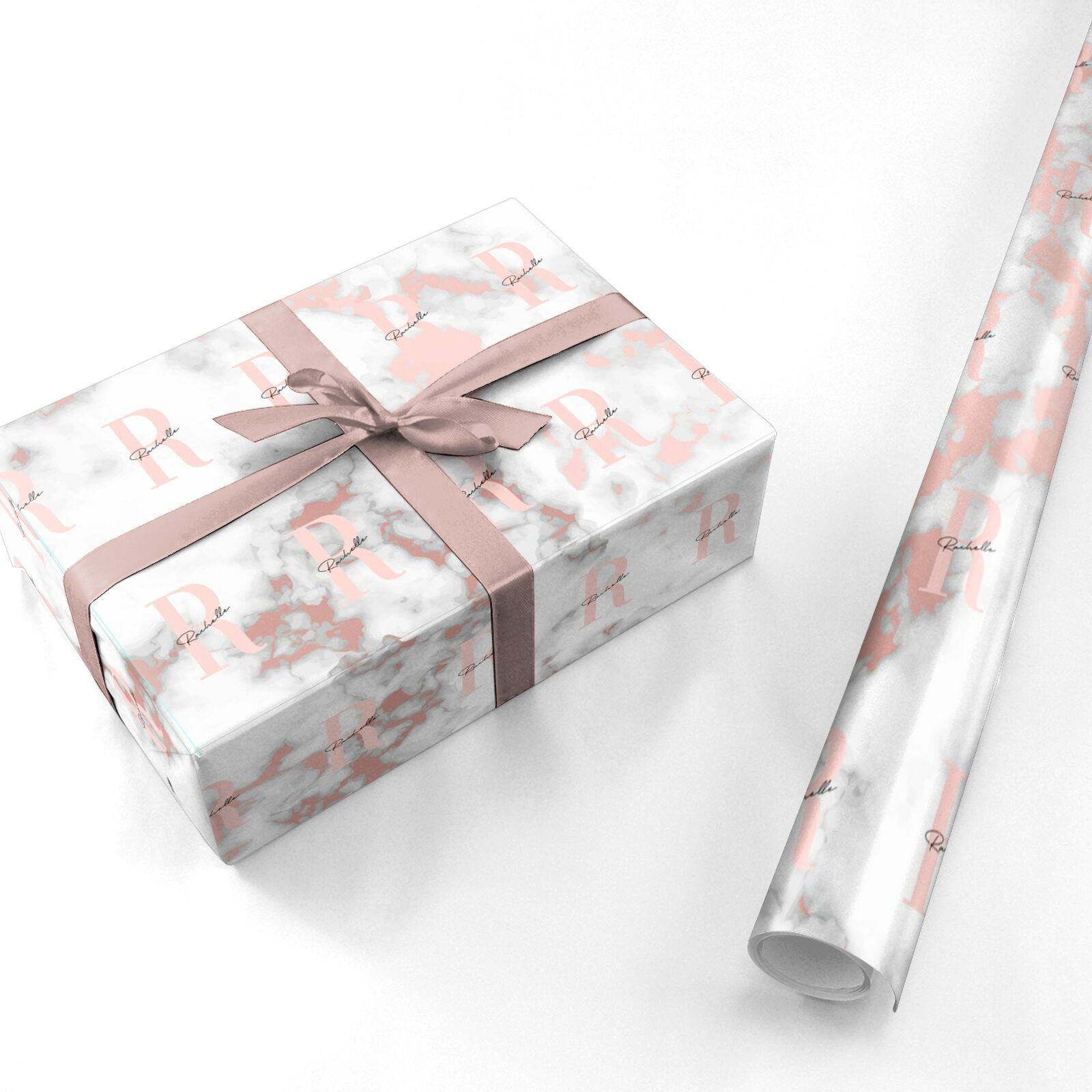 Monogrammed Rose Gold Marble Personalised Wrapping Paper