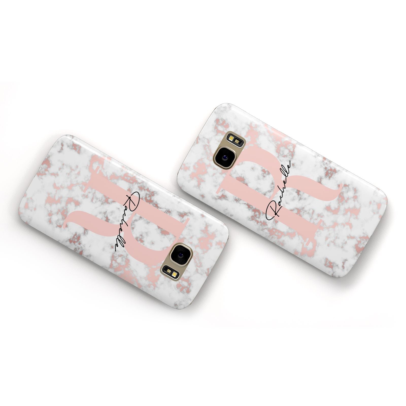 Monogrammed Rose Gold Marble Samsung Galaxy Case Flat Overview