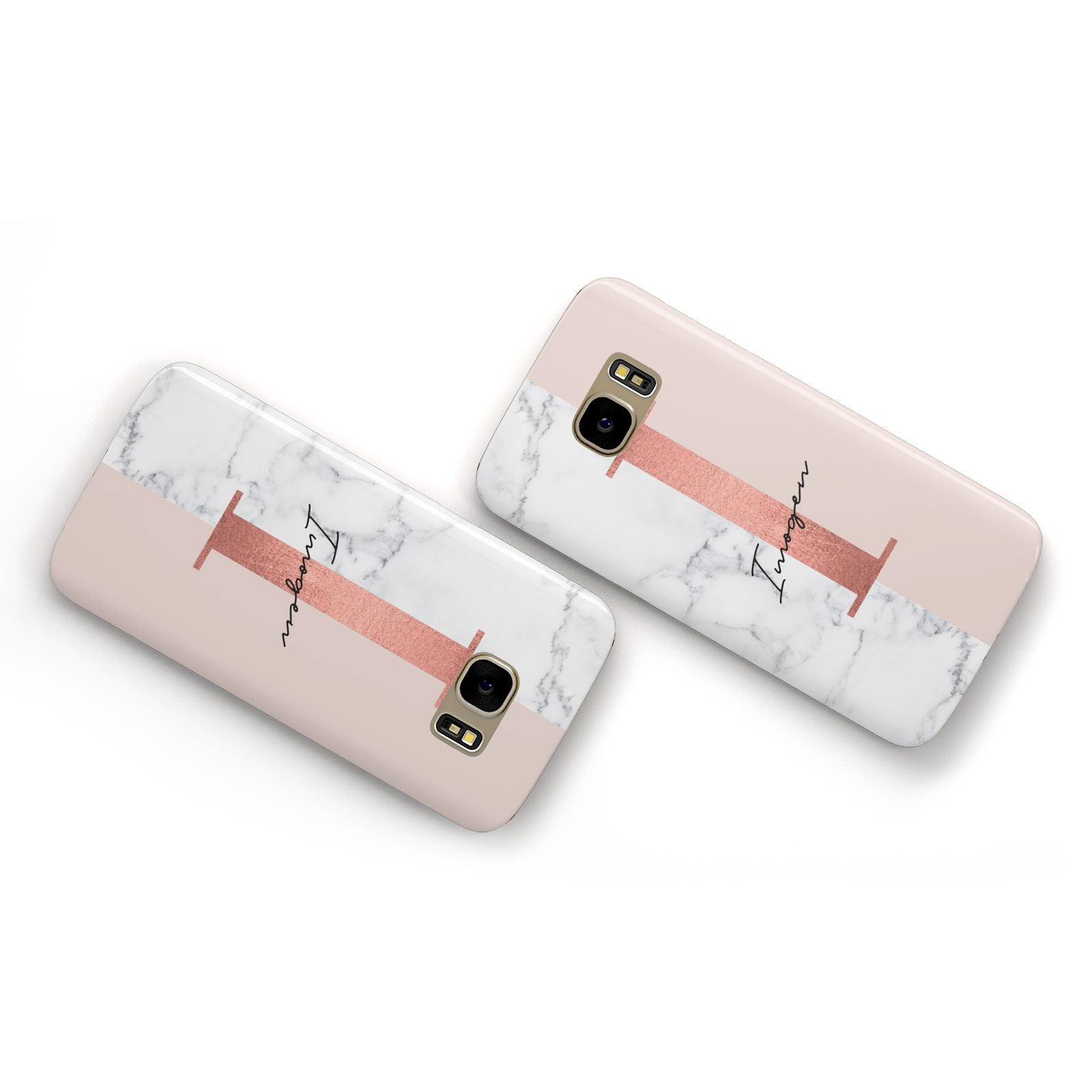 Monogrammed Rose Gold Marble Samsung Galaxy Case Flat Overview
