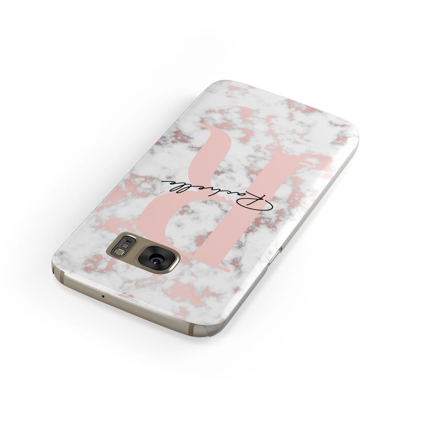 Monogrammed Rose Gold Marble Samsung Galaxy Case Front Close Up