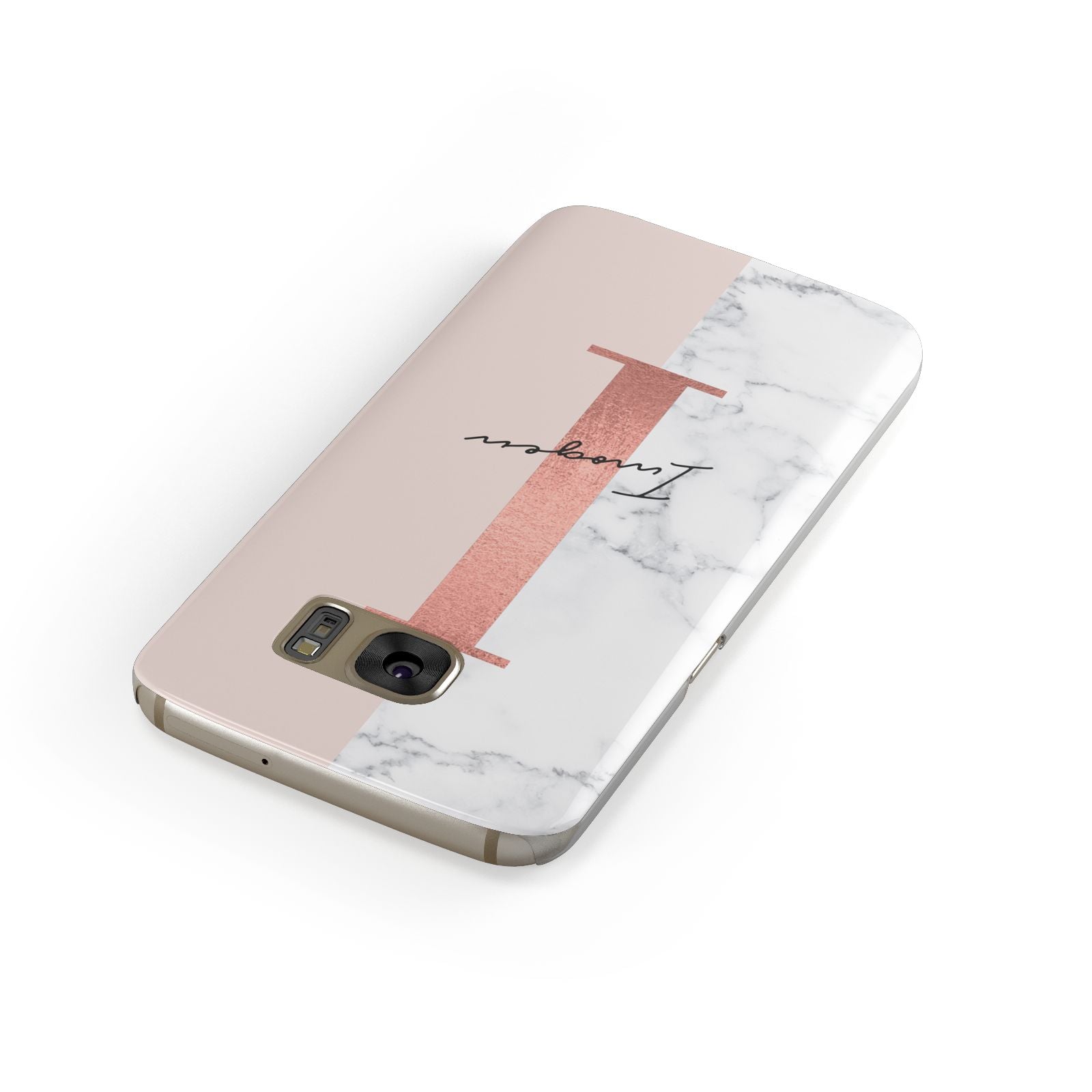 Monogrammed Rose Gold Marble Samsung Galaxy Case Front Close Up