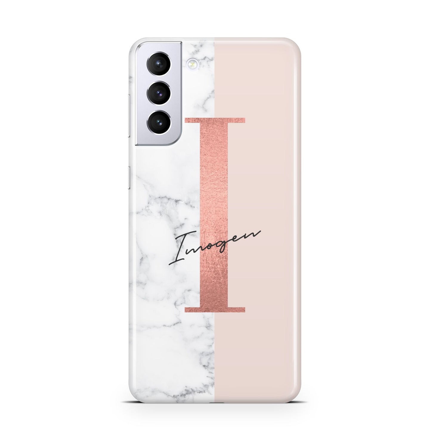 Monogrammed Rose Gold Marble Samsung S21 Plus Phone Case
