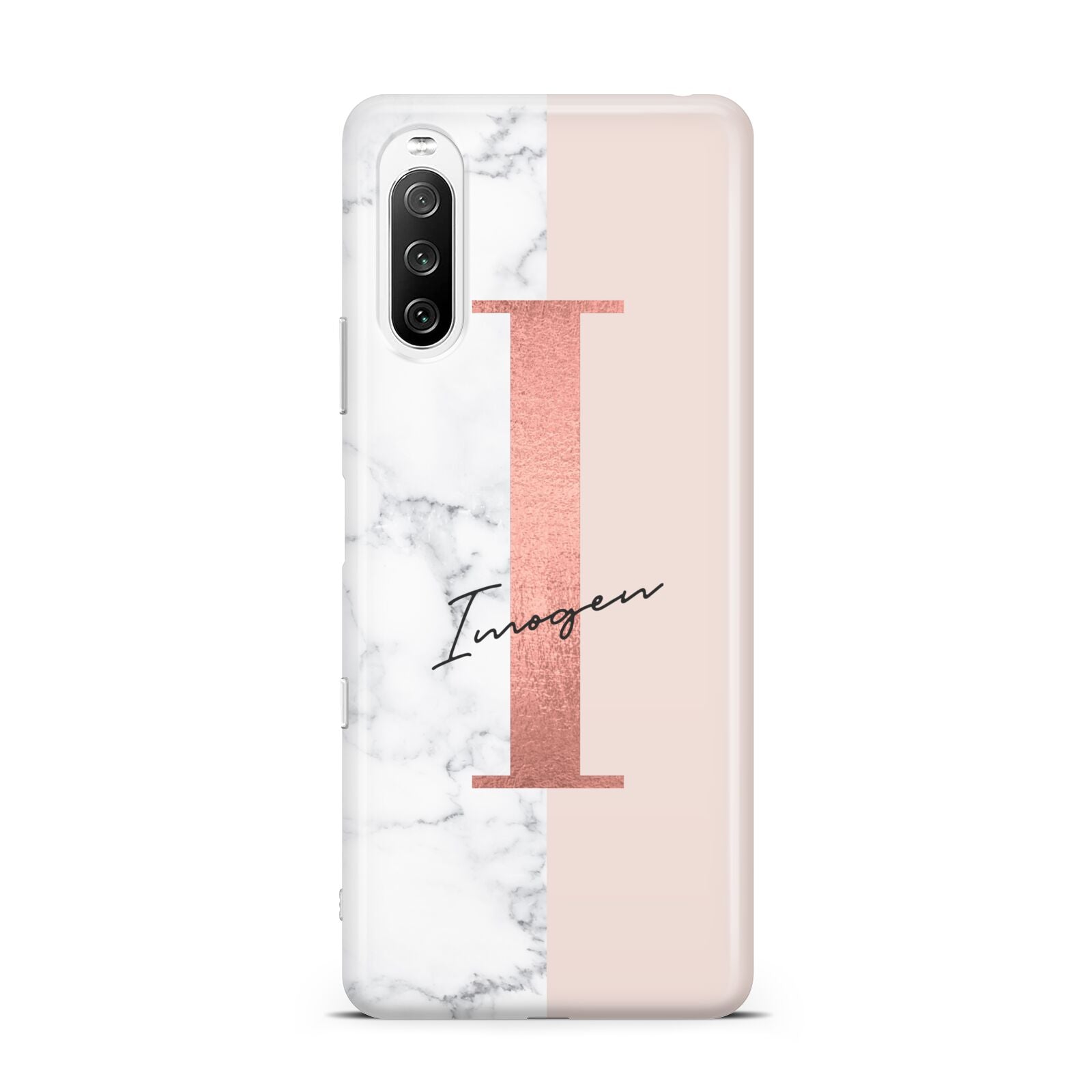 Monogrammed Rose Gold Marble Sony Xperia 10 III Case