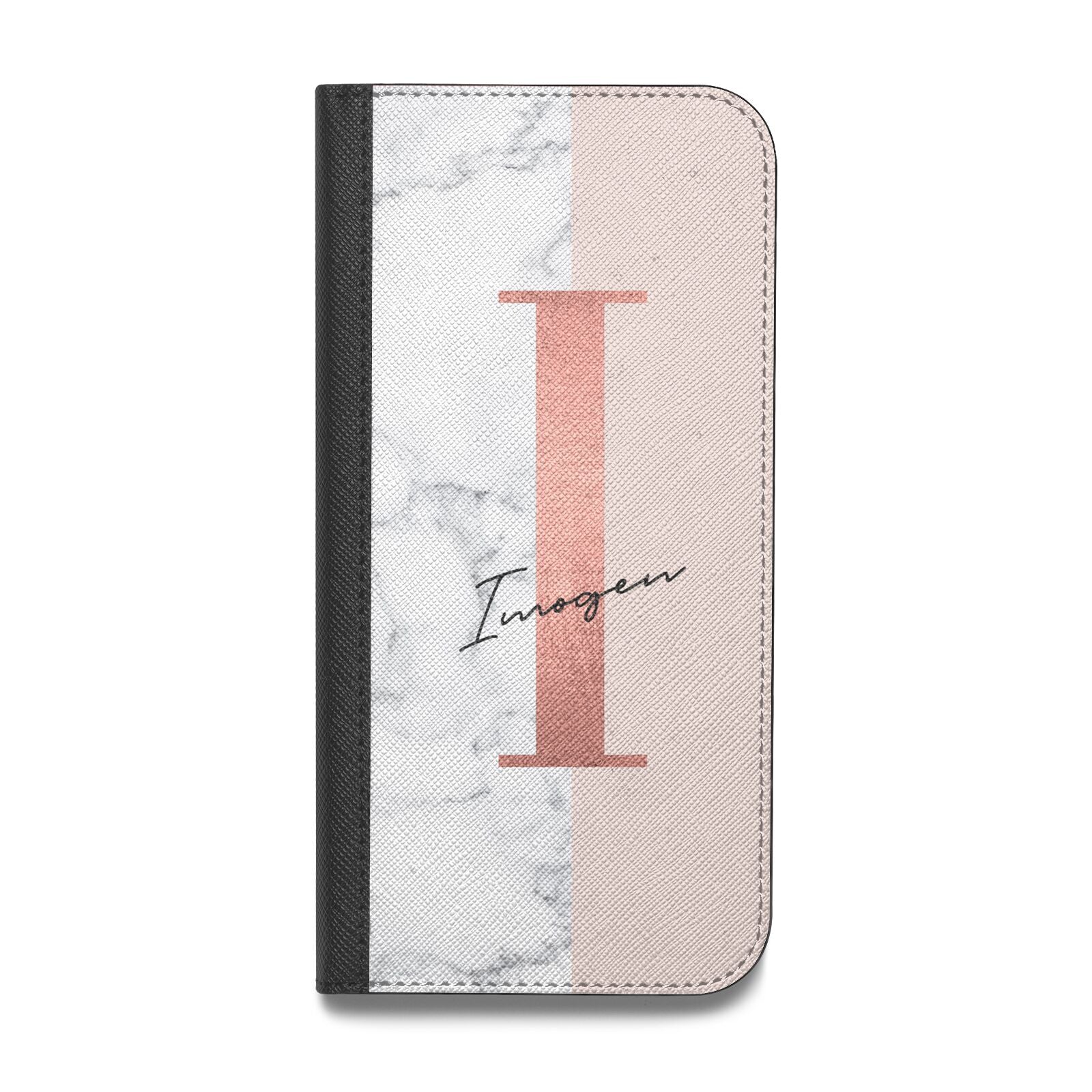 Monogrammed Rose Gold Marble Vegan Leather Flip Samsung Case