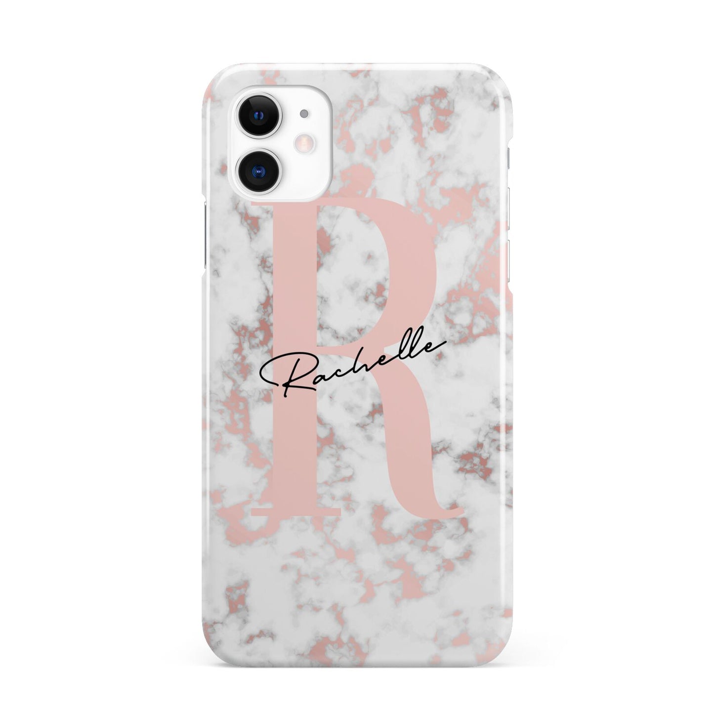 Monogrammed Rose Gold Marble iPhone 11 3D Snap Case
