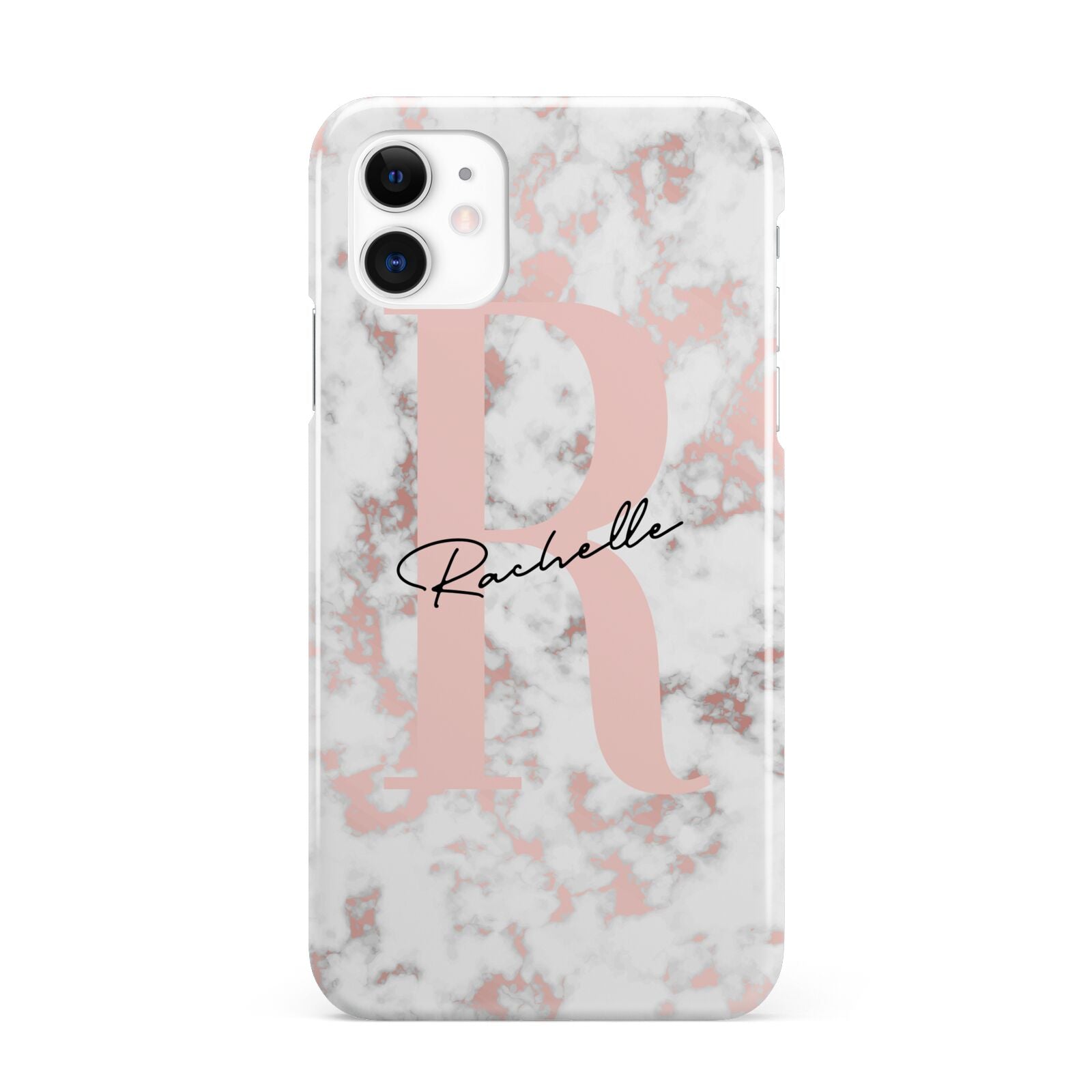 Monogrammed Rose Gold Marble iPhone 11 3D Snap Case