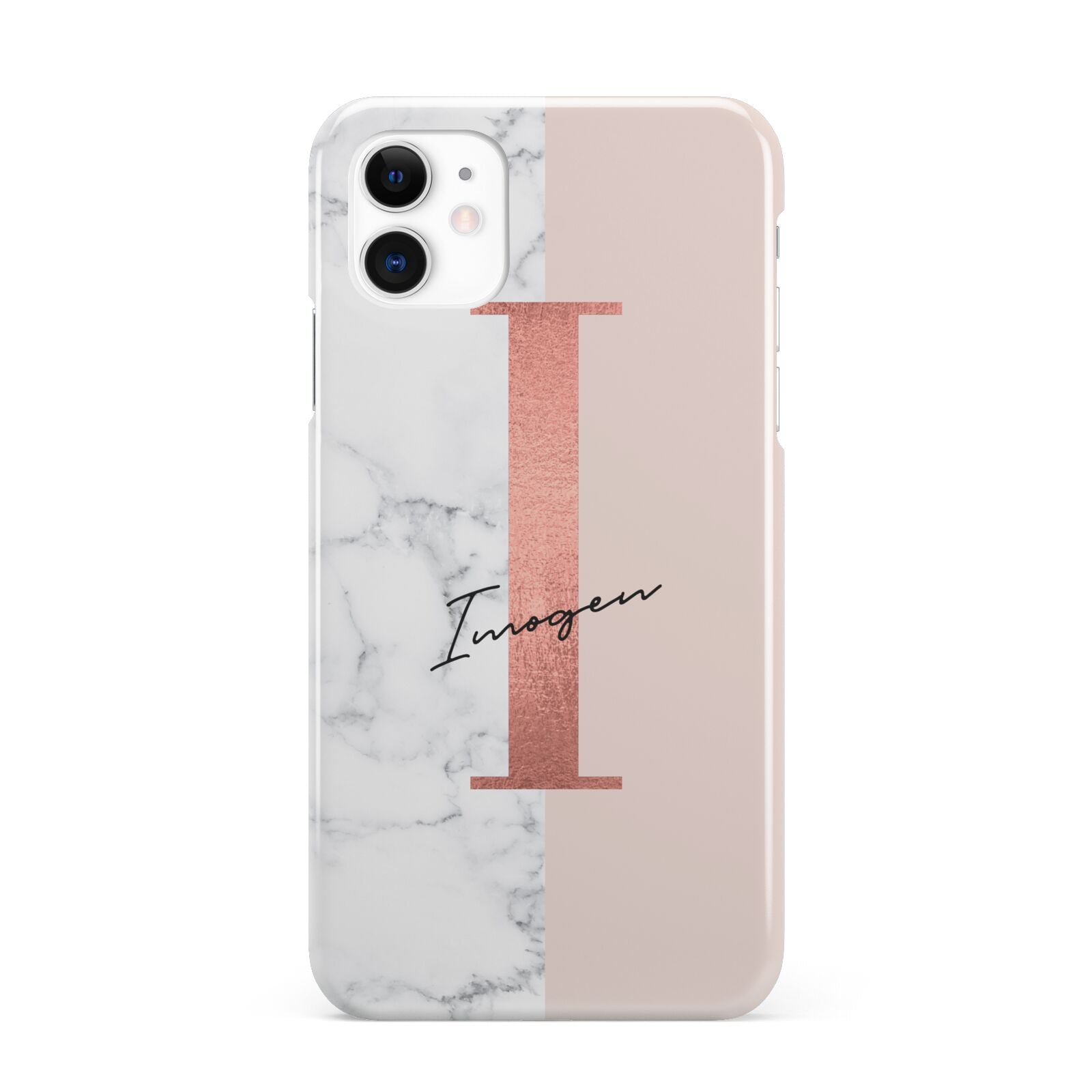 Monogrammed Rose Gold Marble iPhone 11 3D Snap Case