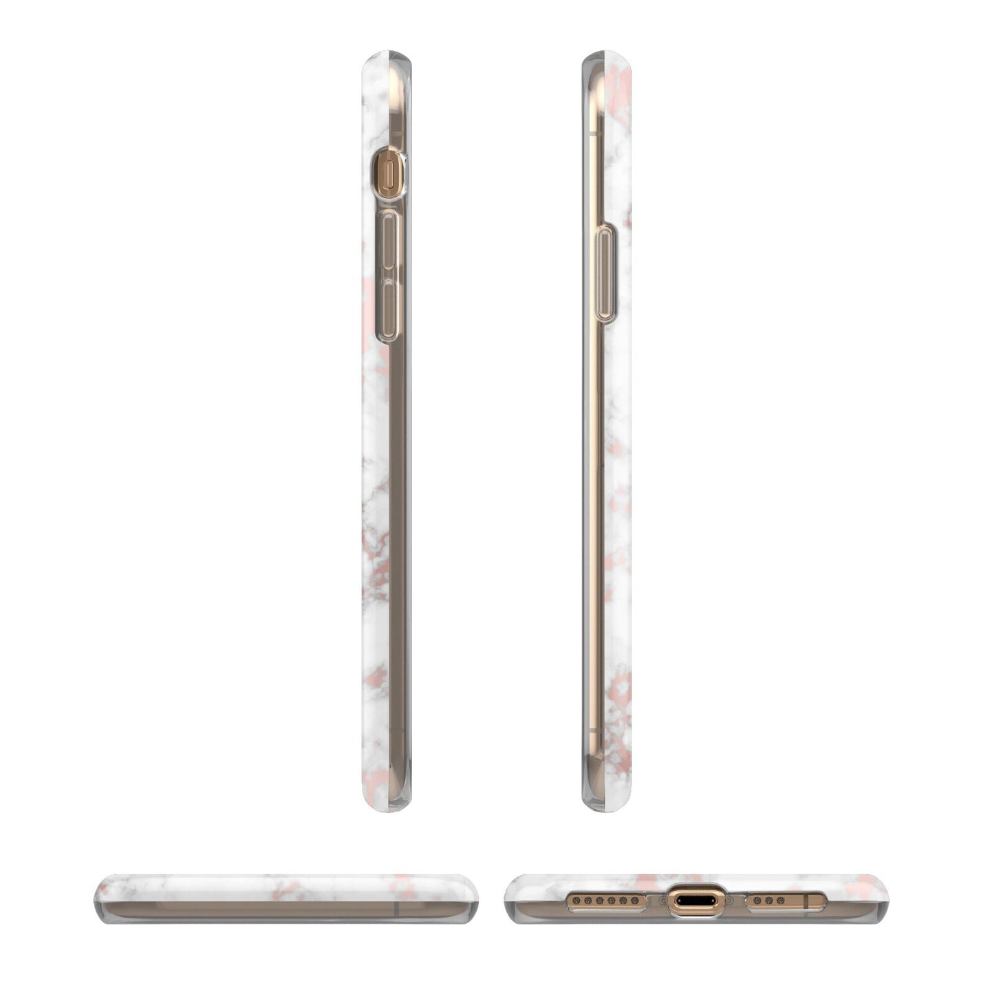 Monogrammed Rose Gold Marble iPhone 11 3D Tough Case Angle Images