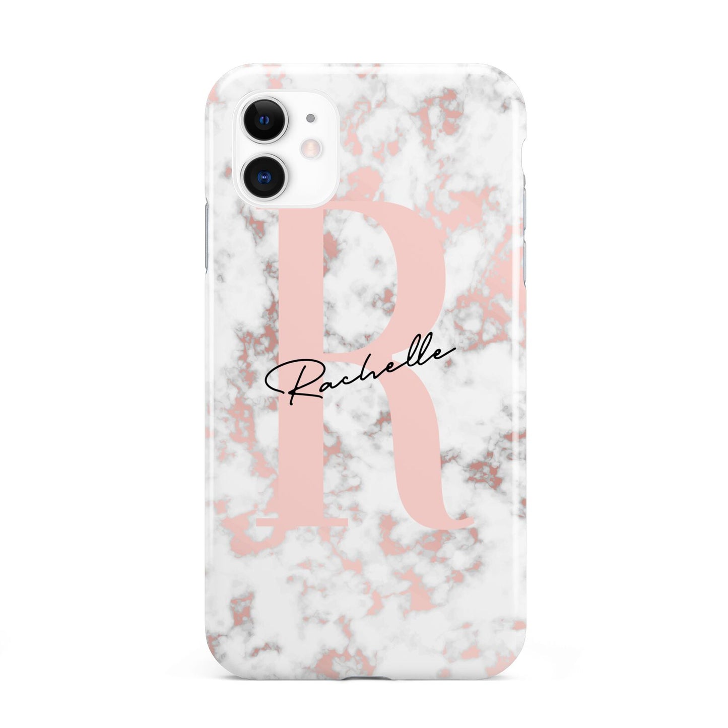 Monogrammed Rose Gold Marble iPhone 11 3D Tough Case