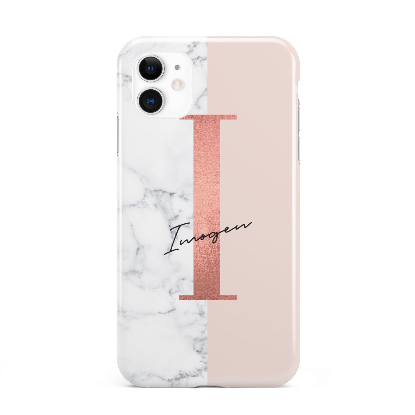 Monogrammed Rose Gold Marble iPhone 11 3D Tough Case