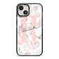 Monogrammed Rose Gold Marble iPhone 13 Black Impact Case on Silver phone