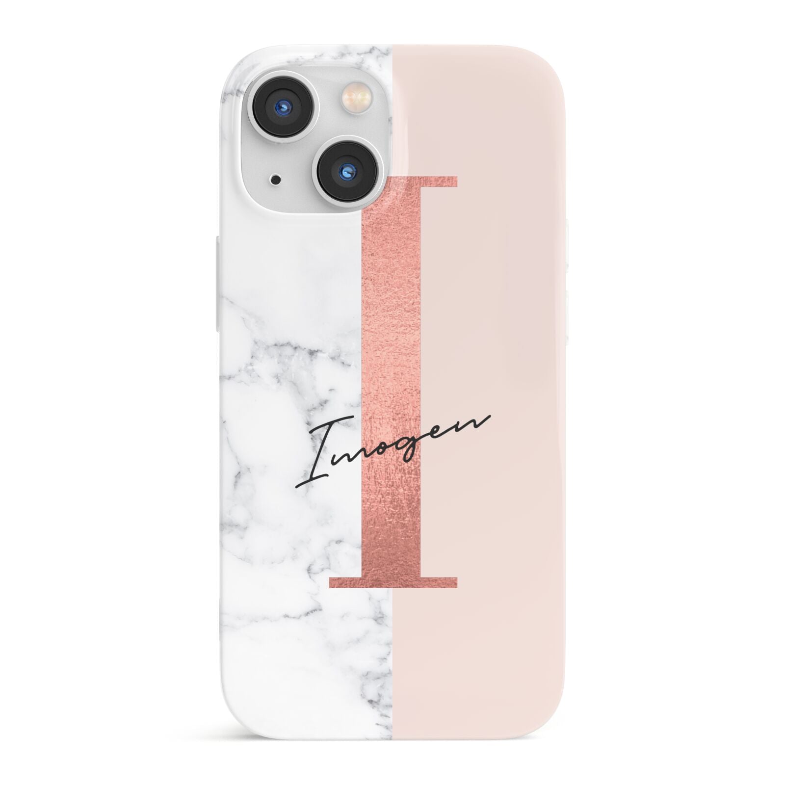 Monogrammed Rose Gold Marble iPhone 13 Mini Full Wrap 3D Snap Case