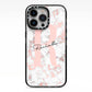 Monogrammed Rose Gold Marble iPhone 13 Pro Black Impact Case on Silver phone