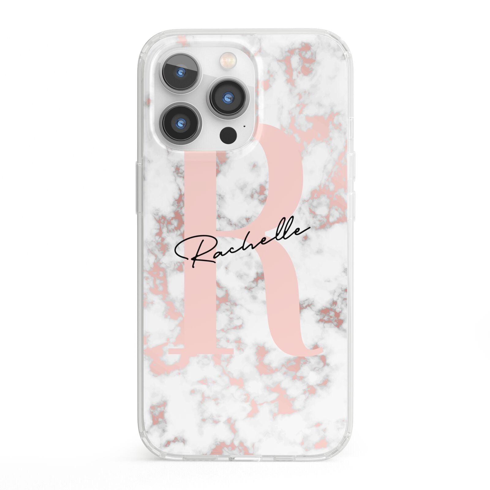 Monogrammed Rose Gold Marble iPhone 13 Pro Clear Bumper Case