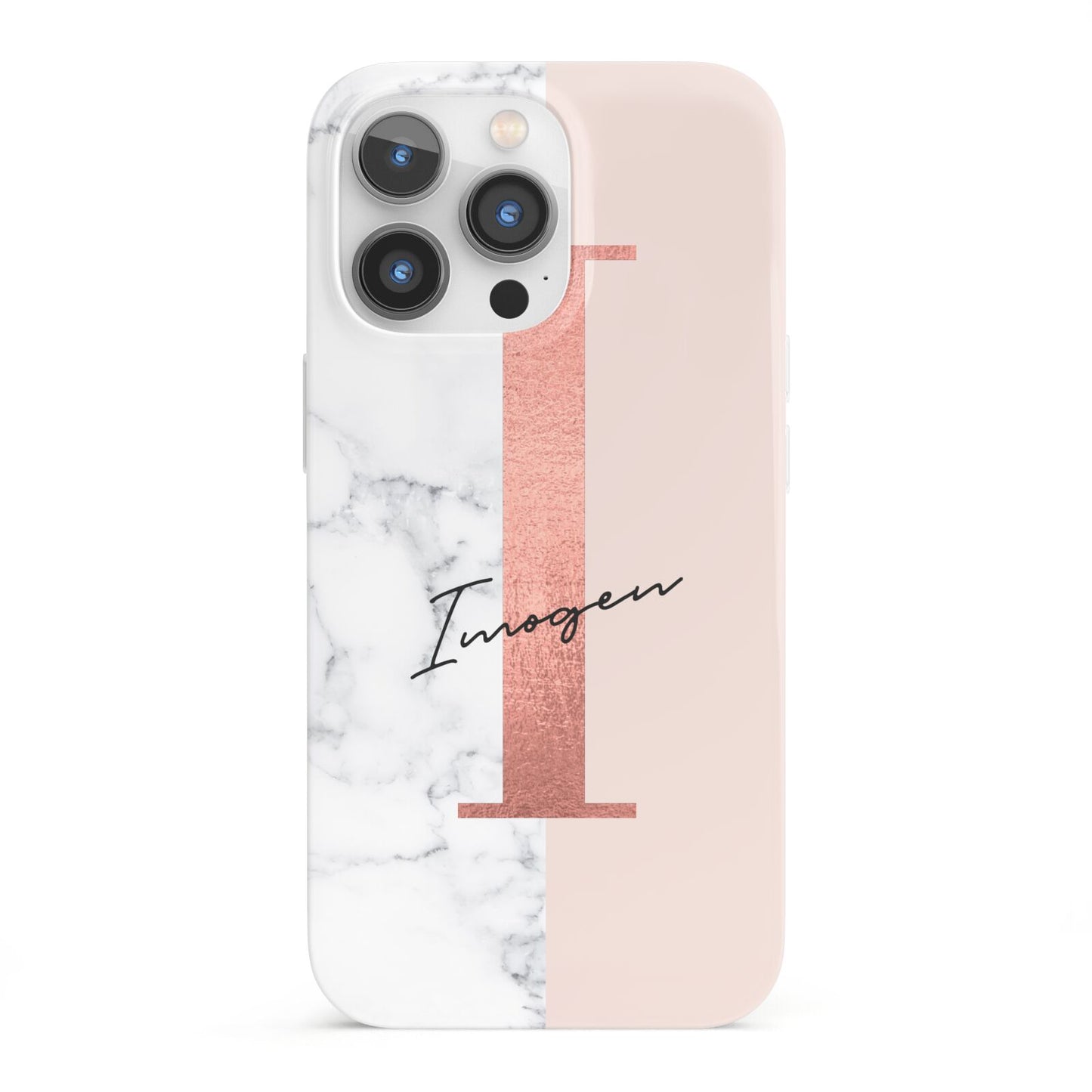 Monogrammed Rose Gold Marble iPhone 13 Pro Full Wrap 3D Snap Case