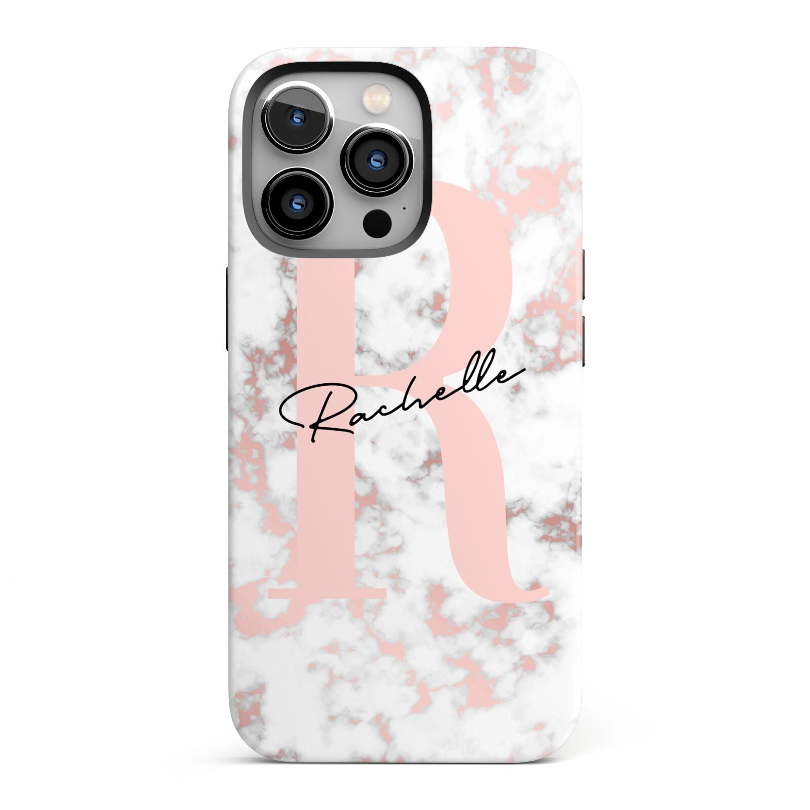 Monogrammed Rose Gold Marble iPhone 13 Pro Full Wrap 3D Tough Case