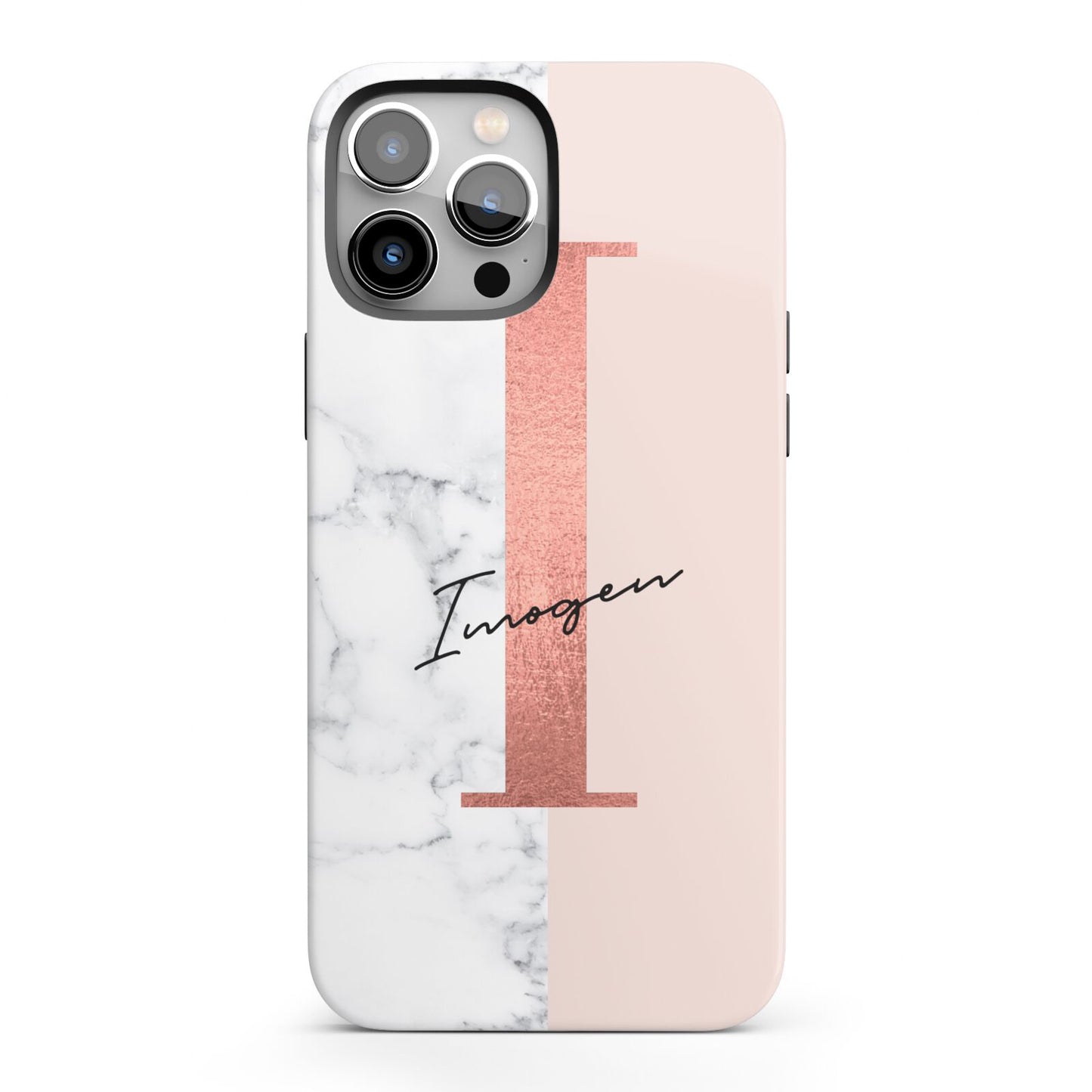 Monogrammed Rose Gold Marble iPhone 13 Pro Max Full Wrap 3D Tough Case