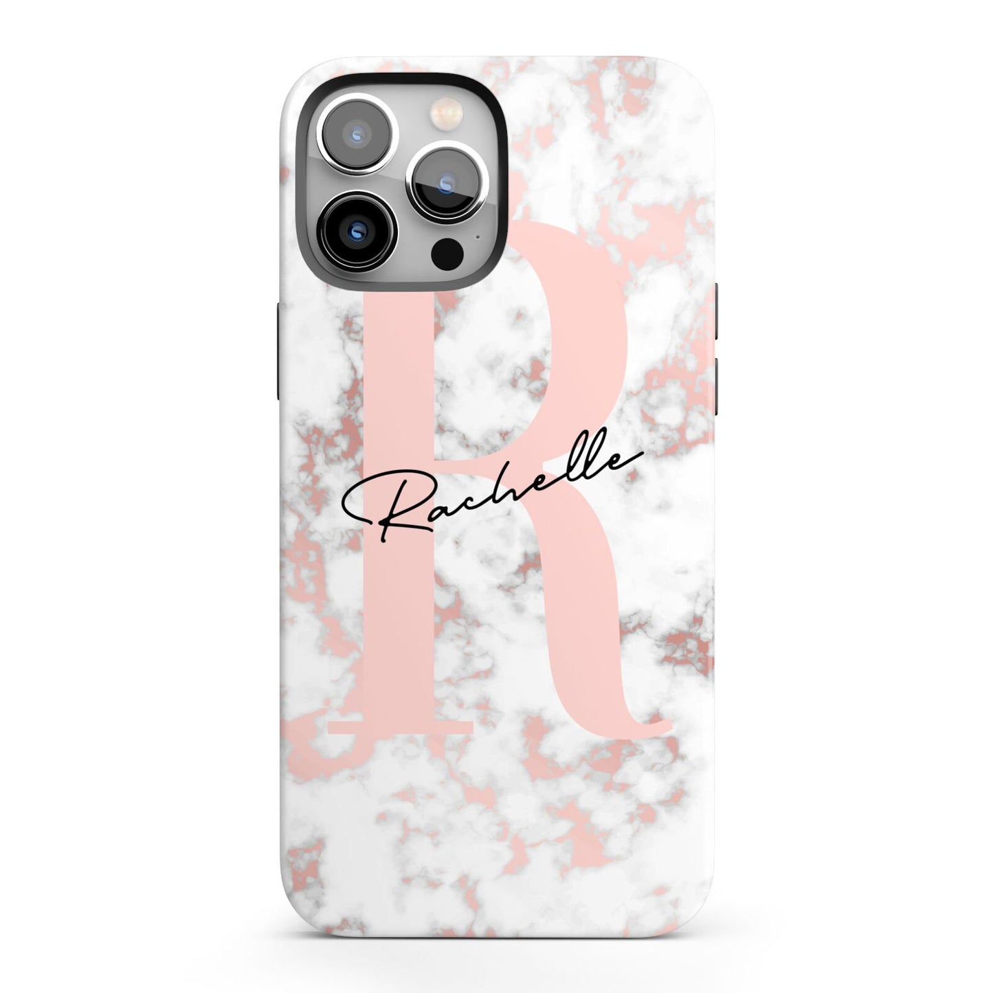 Monogrammed Rose Gold Marble iPhone 13 Pro Max Full Wrap 3D Tough Case