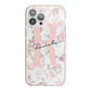 Monogrammed Rose Gold Marble iPhone 13 Pro Max TPU Impact Case with Pink Edges