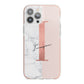 Monogrammed Rose Gold Marble iPhone 13 Pro Max TPU Impact Case with Pink Edges