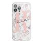 Monogrammed Rose Gold Marble iPhone 13 Pro Max TPU Impact Case with White Edges