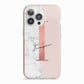 Monogrammed Rose Gold Marble iPhone 13 Pro TPU Impact Case with Pink Edges