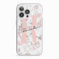 Monogrammed Rose Gold Marble iPhone 13 Pro TPU Impact Case with White Edges