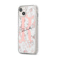 Monogrammed Rose Gold Marble iPhone 14 Plus Clear Tough Case Starlight Angled Image