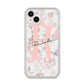 Monogrammed Rose Gold Marble iPhone 14 Plus Clear Tough Case Starlight