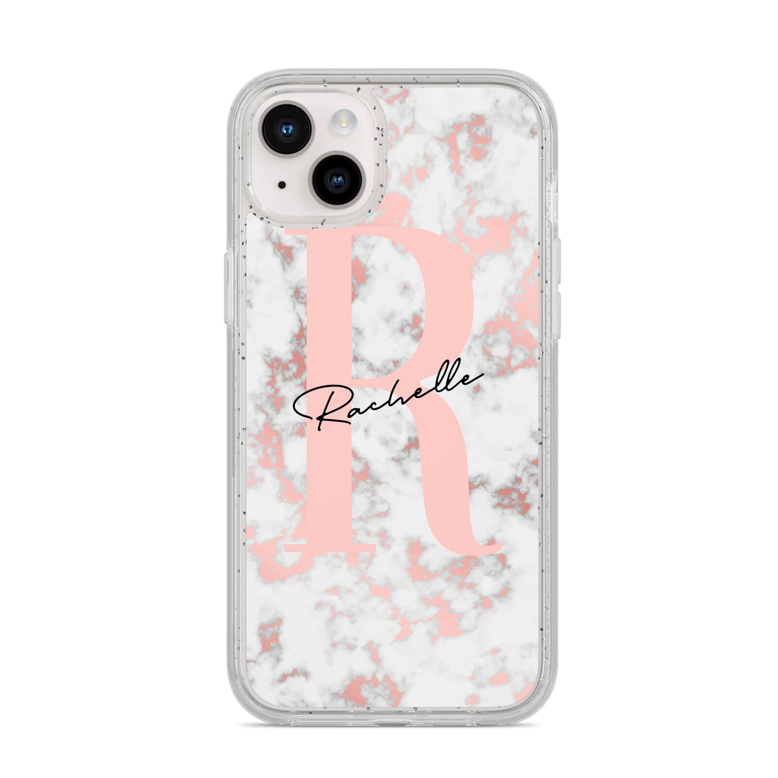 Monogrammed Rose Gold Marble iPhone 14 Plus Glitter Tough Case Starlight