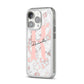 Monogrammed Rose Gold Marble iPhone 14 Pro Clear Tough Case Silver Angled Image