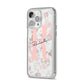 Monogrammed Rose Gold Marble iPhone 14 Pro Max Clear Tough Case Silver Angled Image