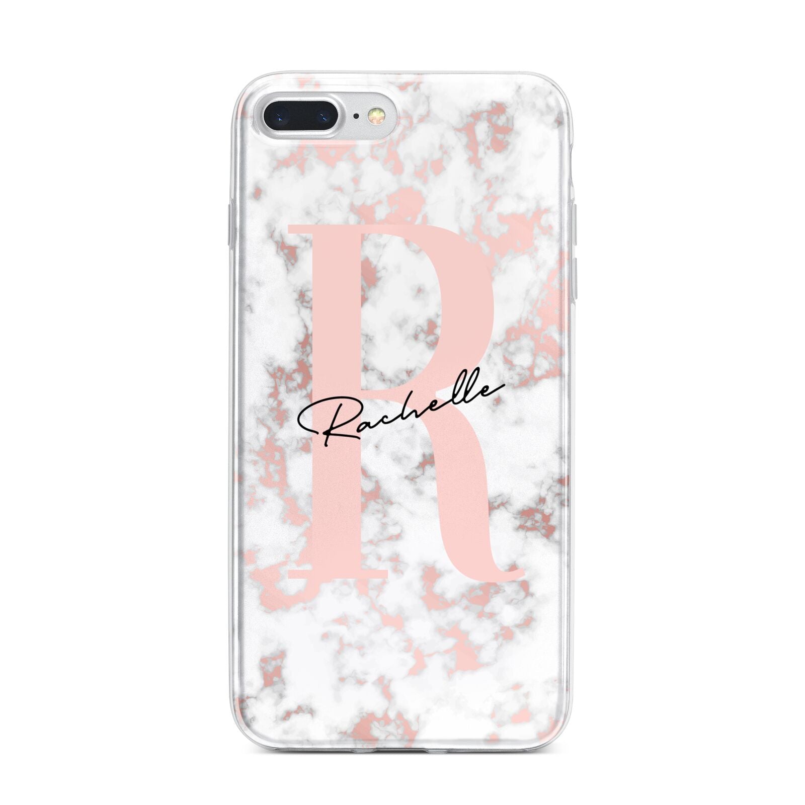Monogrammed Rose Gold Marble iPhone 7 Plus Bumper Case on Silver iPhone