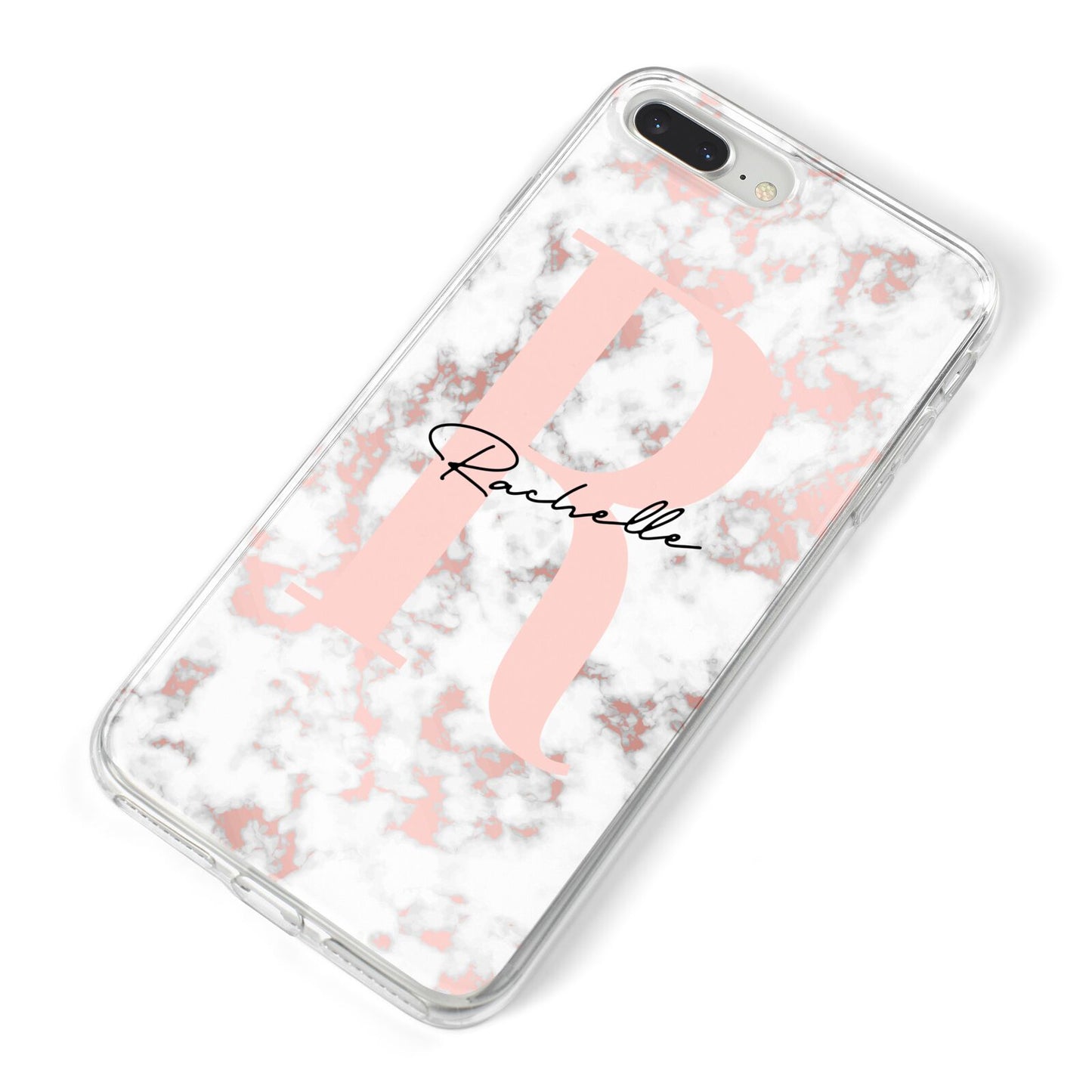 Monogrammed Rose Gold Marble iPhone 8 Plus Bumper Case on Silver iPhone Alternative Image